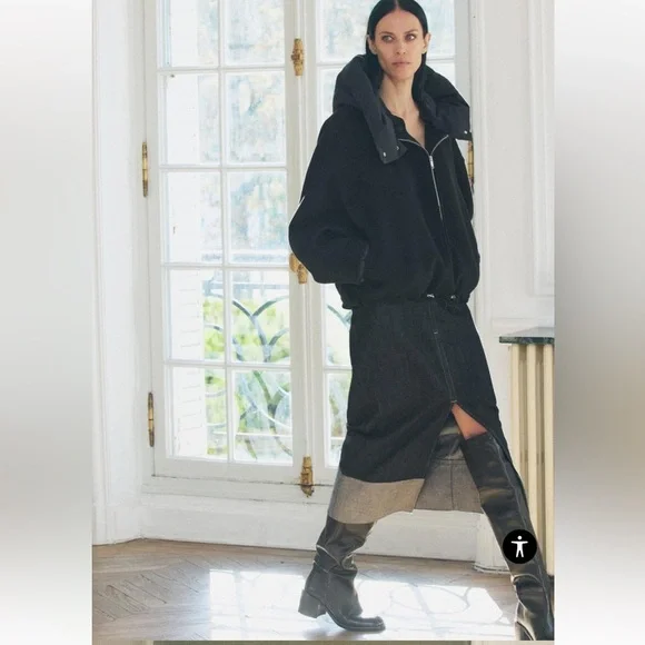 Zara Denim Slit Midi Skirt Dark Blue Zip Hi Waist Women’s Small 9632/271 Y2K 90s - Picture 3 of 10